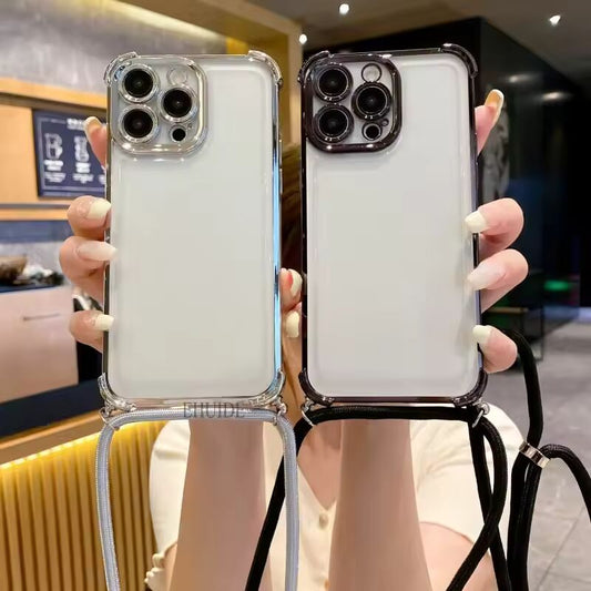 6D Clear Strap Case For Samsung Galaxy A55 A16 A36 A54 A35 A34 A14 A15 S24 FE Crossbody Lanyard Cord Shockproof Plating Cover