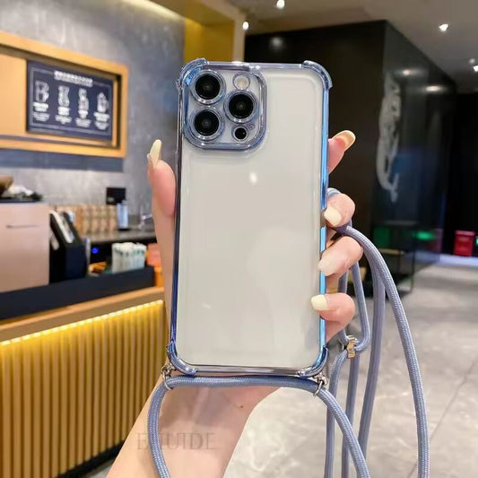 6D Clear Strap Case For Samsung Galaxy A55 A16 A36 A54 A35 A34 A14 A15 S24 FE Crossbody Lanyard Cord Shockproof Plating Cover
