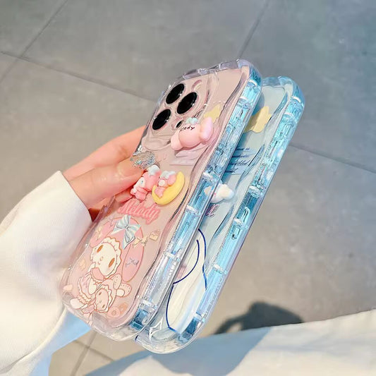 Kawaii Melody Cinnamoroll Cartoon Soft Wave Phone Case for iPhone 16 Pro Max 14 Plus 15 13 Mini 12 11 SE 7 8 Plus With ACC Toy